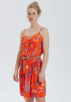 Bretelles Suzanne - Robe De Jour - Imprimé Orange