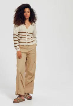 Gilet Col V Recto Verso - Gilet - Rayé Beige