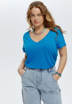 Col V - T-Shirt Basique - Bleu Cobalt