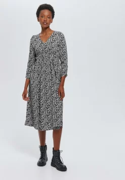 Midi Imprimée - Robe De Jour - Imprimé Noir