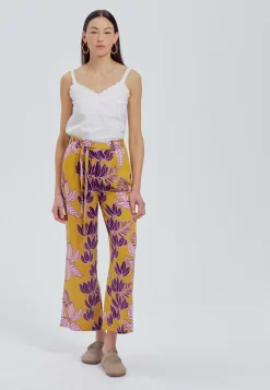 Large Taille Haute - Pantalon Classique - Imprimé Jaune