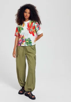 Promod 3 À Fleurs - T-Shirt Imprimé - Imprimé Écru