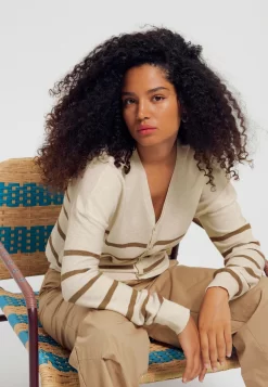 Gilet Col V Recto Verso - Gilet - Rayé Beige -Promod 8015445312d64e7ca971083f9d8e9143 scaled