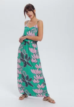 Bretelles Suzanne - Robe Longue - Imprimé Vert