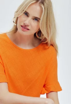 Ajouré Effet Pointelle - T-Shirt Imprimé - Orange -Promod 973b7955a1fb4e6dad0660016d581c47 scaled