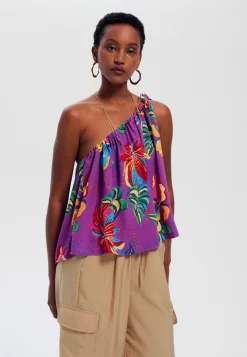 One Shoulder Imprimé - Débardeur - Imprimé Cassis