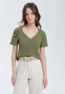 Ajourée - T-Shirt Imprimé - Kaki