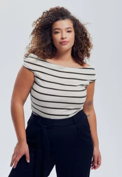 Col Bardot - T-Shirt Imprimé - Rayé/Marine