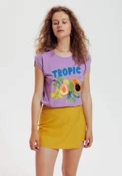 Col Rond - T-Shirt Imprimé - Imprimé Lilas