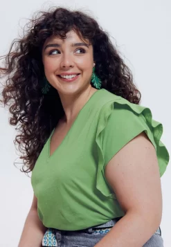 À Manches Volantées - T-Shirt Basique - Turquoise -Promod acd79f64ff3b4429b623f9ff045ee47f scaled