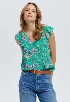 À Volants - Blouse - Imprimé Vert