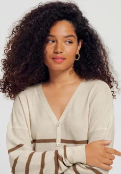 Gilet Col V Recto Verso - Gilet - Rayé Beige -Promod d48545692d1c4f27840d42b1dbf66aeb scaled