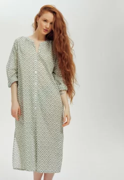 Longue - Robe Chemise - Imprimé Vert Clair