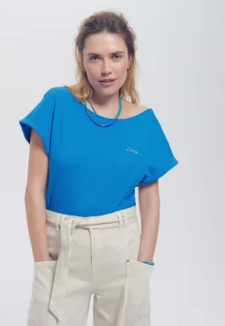 Promod 13 Broderie Love - T-Shirt Imprimé - Bleu Cobalt