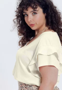 À Manches Volantées - T-Shirt Basique - Ecru -Promod f27f2beae0314f8cbaf8e9d88d598ca8 scaled